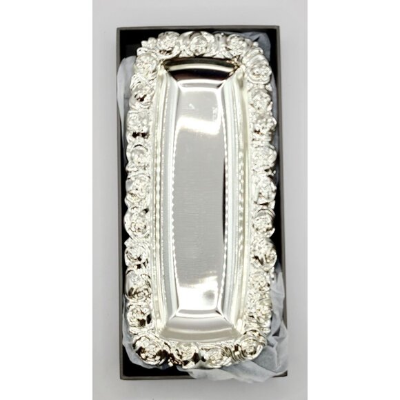 Monique Lhuillier Waterford Silver Plated Sunday Rose Vanity Tray w/ Box - Picture 1 of 12